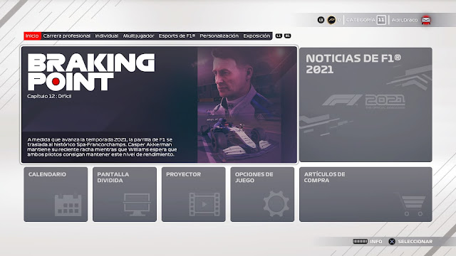 Análisis de F1 2021 para PS4 - menu Análisis de F1 2021 para PS4