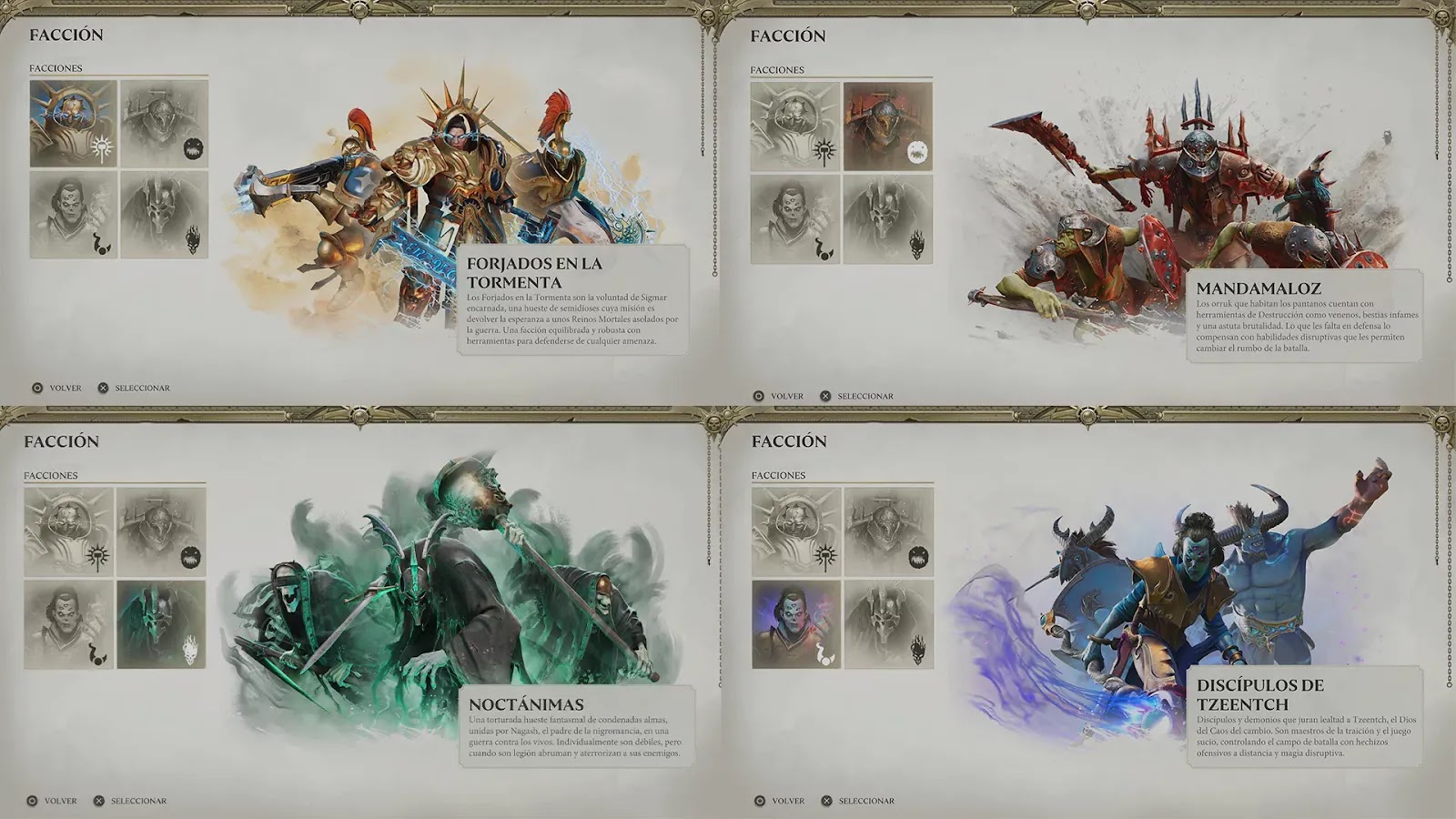 Crítica Warhammer Age of Sigmar: Realms of ruin Las diferentes facciones de la partida. ¿Por qué no meter más?