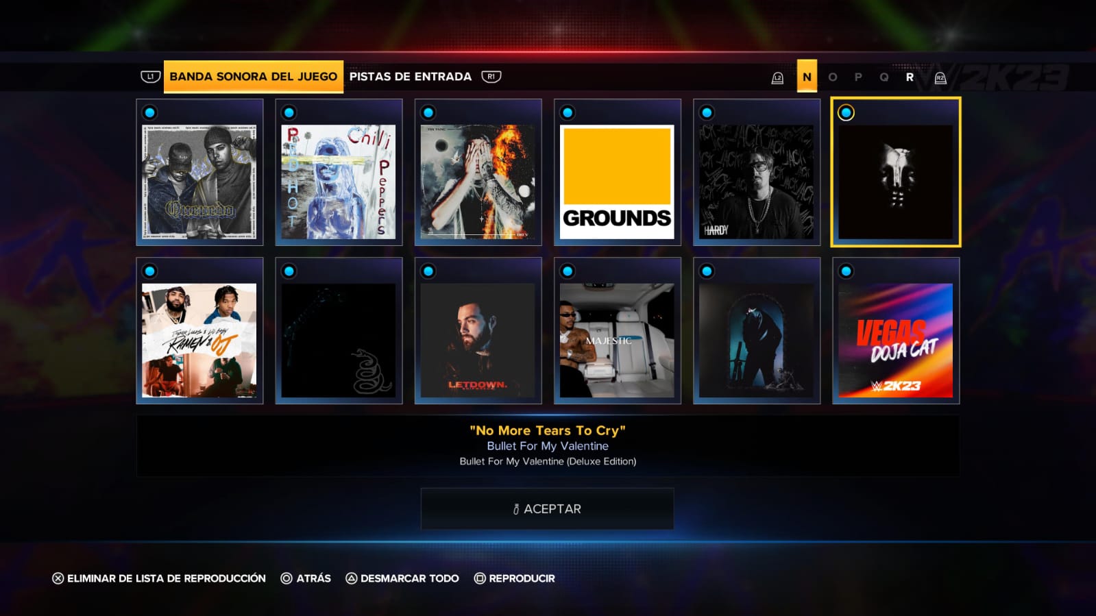 Crítica WWE 2k23 La selección musical es irregular, con temas muy diferentes.