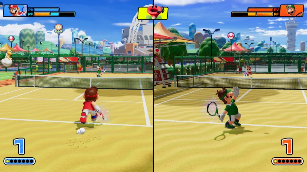 Análisis Mario Tennis Fever en Nintendo Switch 2 13 Análisis Mario Tennis Fever en Nintendo Switch 2 - pantalla partida