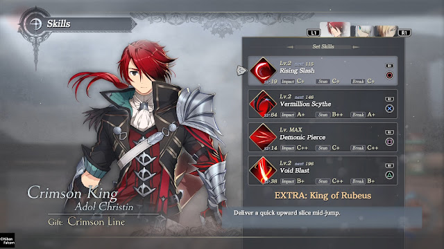 Habilidades Menú Crimson King Adol Christin Habilidades Menú Crimson King Adol Christin