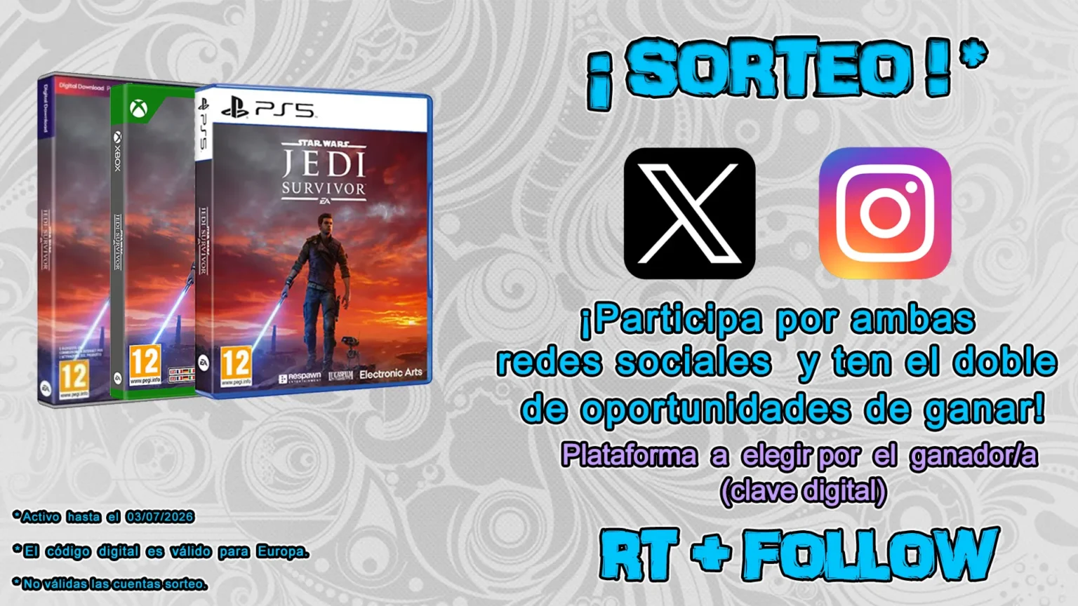 Sorteo clave digital Star Wars Jedi Survivor (PS5, Xbox Series o PC) Sorteo Jedi Survivor