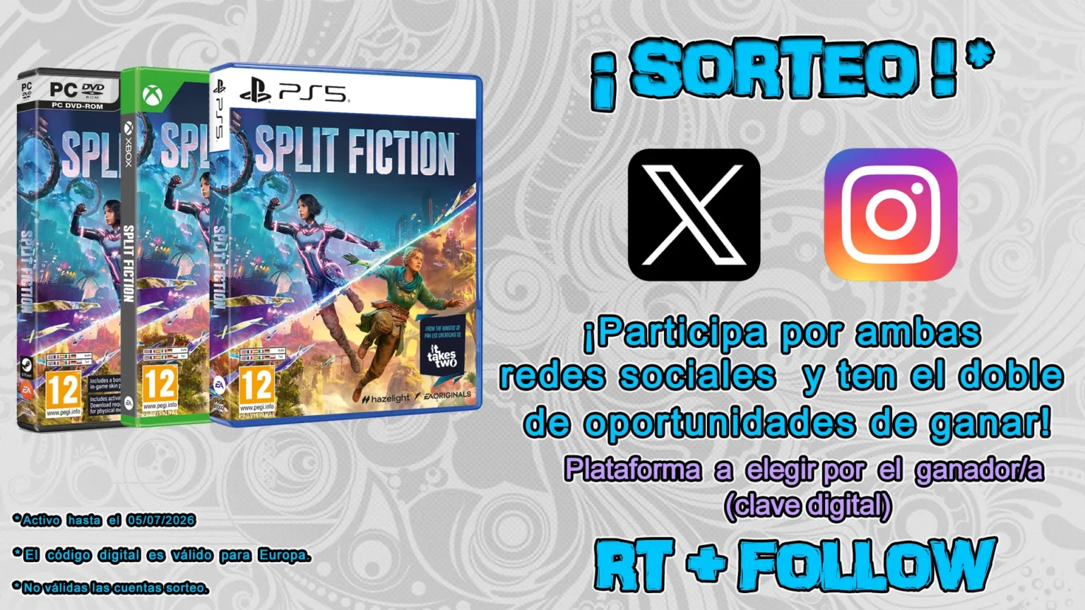 Sorteo clave digital Split Fiction (PS5, Xbox Series o PC) Sorteo Split Fiction